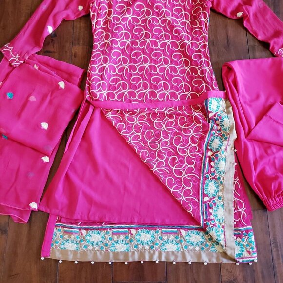 Embroidered Salwar Kameez Dupatta Long Scarf Cotton Chiffon Party Wear Dress - Picture 3 of 9